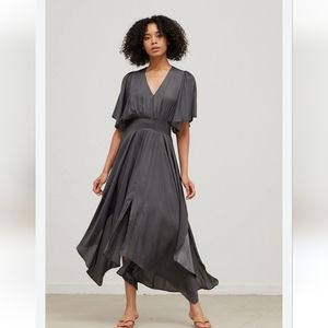 Grade & Gather Unbalanced Maxi Dress Mauve Taupe V-Neck Flutter Sleeve SMALL